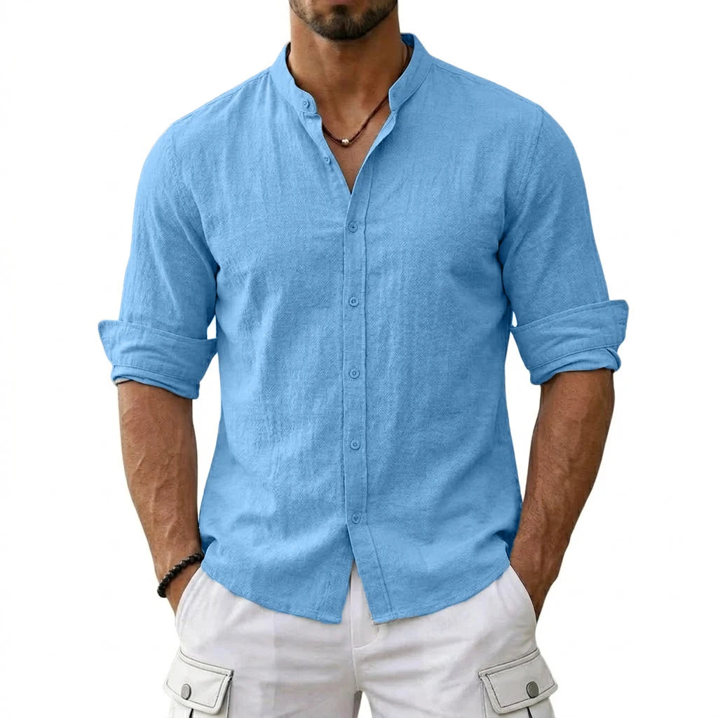 New Men's Cotton Linen Shirts for Men Casual Luxury Hawaiian Shirts Lightweight Long Sleeve Henley Beach Shirts T-Shirts for Men
