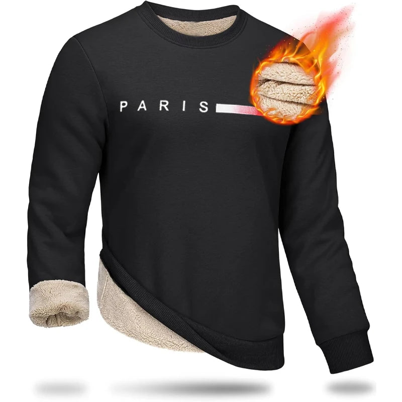 Men's Crewneck Heavyweight Sweatshirt Winter Warm Sherpa Lined Pullover Outdoor Casual Streerwear Basic Coats Men Thick Tops