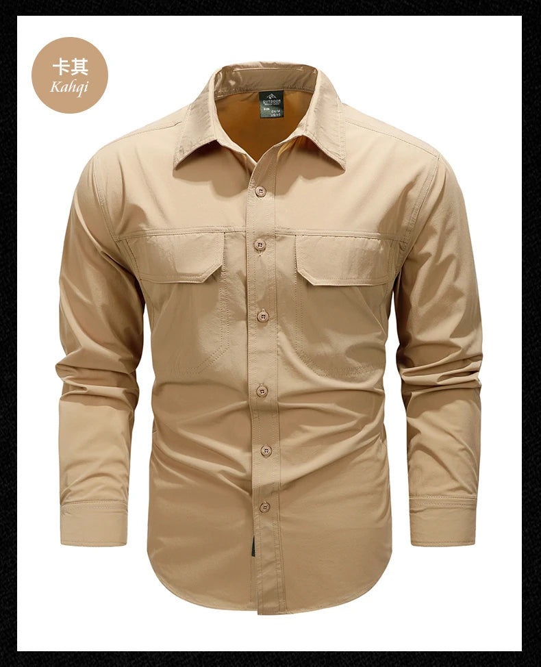 Spring Autumn Men Shirts Tactical Work Long Sleeved Shirt Men Outdoor Casual Breathable Quick Dry Camping Hiking Cargo Shirts