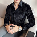 Men's Long Sleeve Velvet Flower Shirt New Luxury Printed Business Casual  Dress Shirts Formal Social Party Turn Down Collar Tops