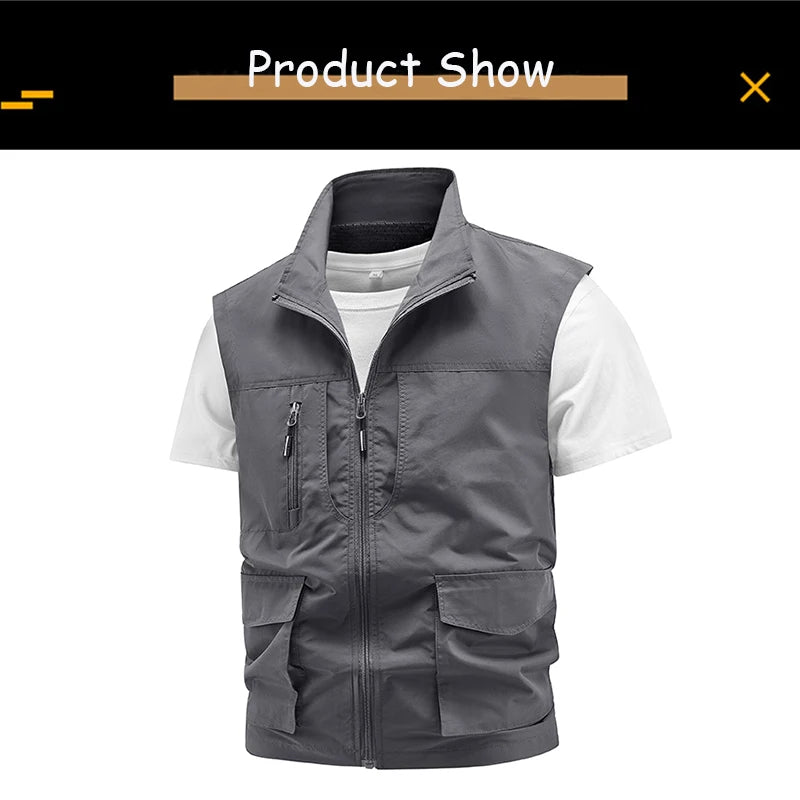 Tops 2025 New Summer Men Outdoor Camping Fishing Webbed Vest Men Sleeveless Many Pocket Tool Gear Loose Thin Vest Male Waistcoat