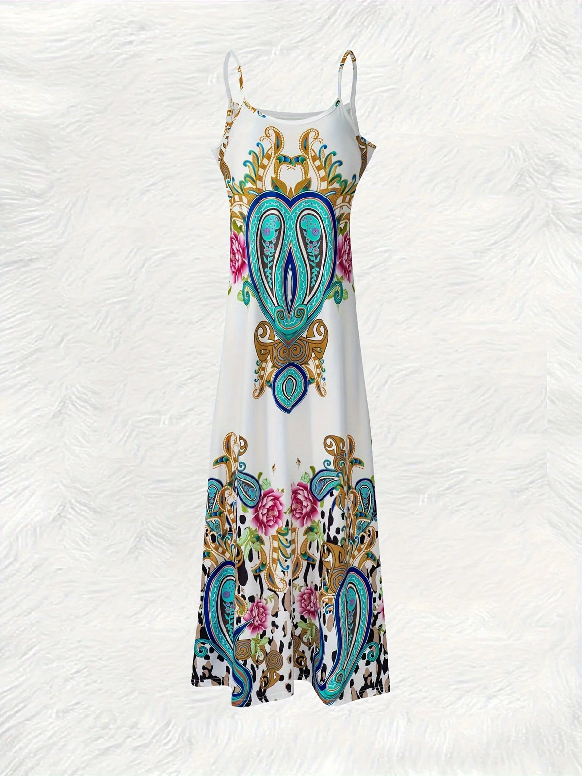 Vacation Dress for Women Floral Paisley Abstract Print Sleeveless Shift Dress Round Neck Summer Casual Maxi Dress Beach Party