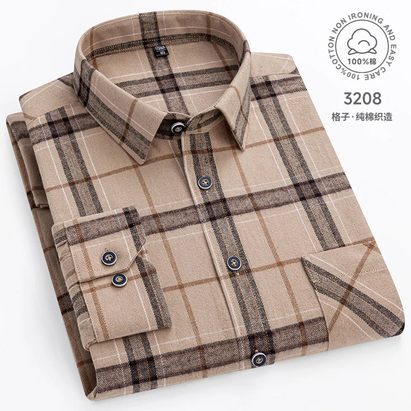 Cotton Plaid Casual Long Sleeve Shirts For Man M-11XL Plus Size Winter Warm Flannel Chic Clothes Business Smart Dress Shirts Top