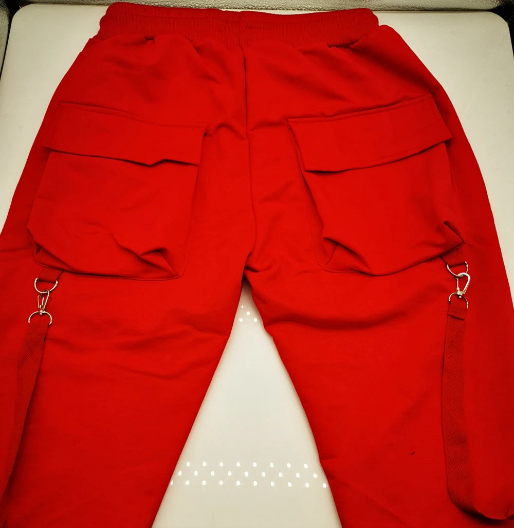 Mens Cotton Sweatpants Hip Hop Joggers Streetwear Casual Slim Sport Trousers Training Workout Fitness Big Pockets Cargo Pants