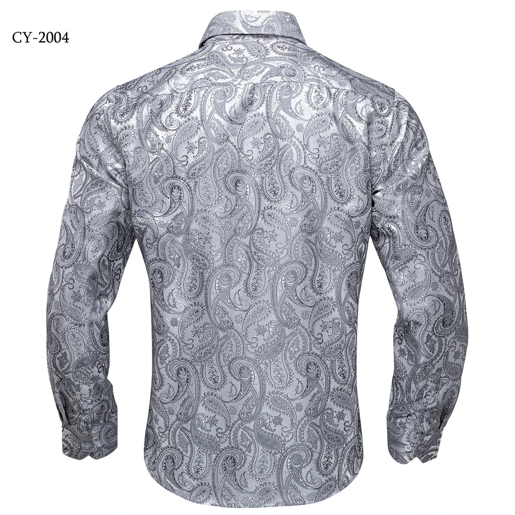 Brand New Men's Royal Blue Business Shirts Luxury Fashion Paisley Long Sleeve Turn-Down Collar Social Shirt Male Casual Blouse