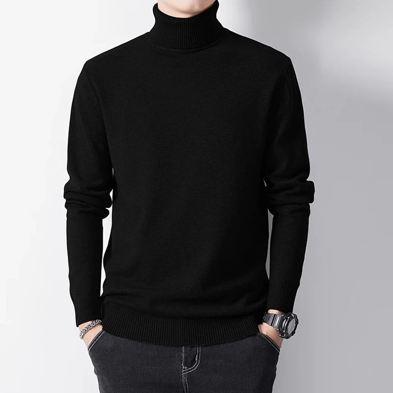 Autumn Winter Thermal Warm Breathable Sweater Men's New Long Sleeve Knit Pullover Sweater Lightweight Dark Grey Black Sweater