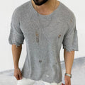 2023 Summer Men Sweater Thin Short Sleeve O-neck Knitted T-shirt Tops Casual Hollow Loose Knit Shirt Pullover Male Streetwear