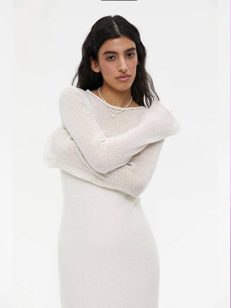 Sweet Pink Mohair Knitted Dress+Vests Dress Women New O-neck Casual Long Sleeve Dresses Suspenders Chic Vintage Two-piece Suit