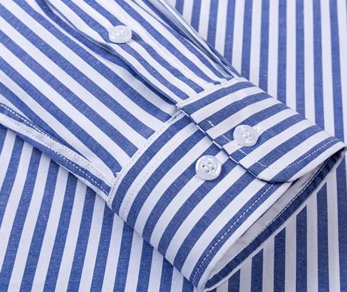 Quality Concealed Button Men Shirt Long Sleeves Dress Shirts For Men Slim Fit Camisa Social Business Blouse Stripe Shirt S-4XL