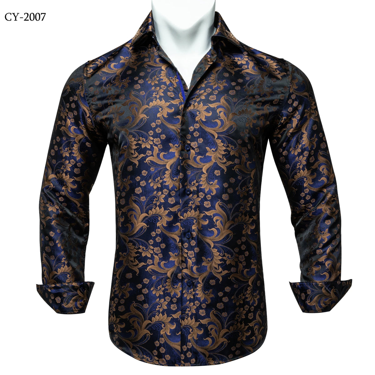 Brand New Men's Royal Blue Business Shirts Luxury Fashion Paisley Long Sleeve Turn-Down Collar Social Shirt Male Casual Blouse