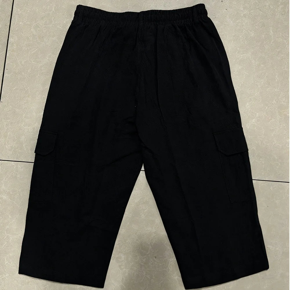 Men Summer Cotton Linen Shorts Retro Multi Pocket Loose Casual Shorts Thin Breathable Outdoor Fishing Travel Beach Short Pants