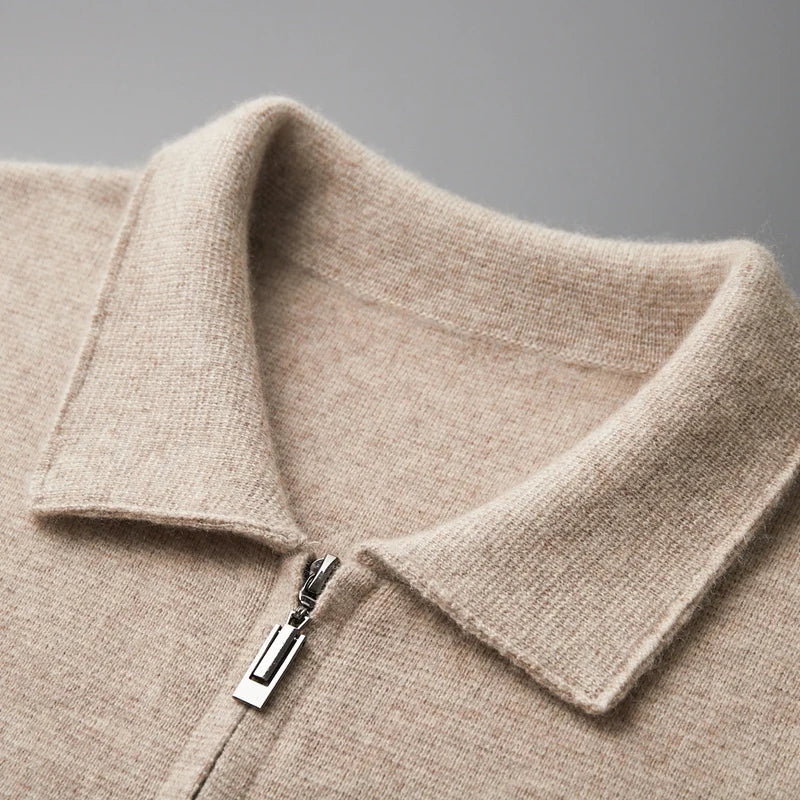 Men's Cardigan 100% Merino Wool Knitted Zippered Jacket 2023 Autumn and Winter Thickened Long Sleeved Men's Sweater Lapel Shirt