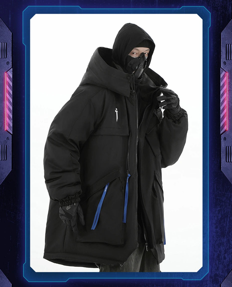 Mulit Pocket Winter Jackets Techwear Tactical Coats Men Fashion Streetwear Oversized Parkas Warm Hooded Jacket Windbreaker