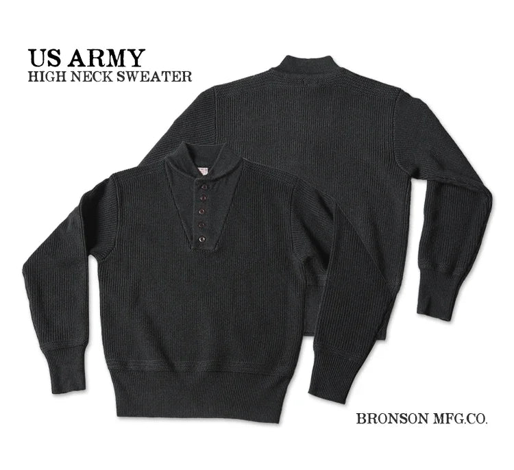 Rugged Bronson High Neck Sweater Vintage Style Men's Military Pullover Knitwear