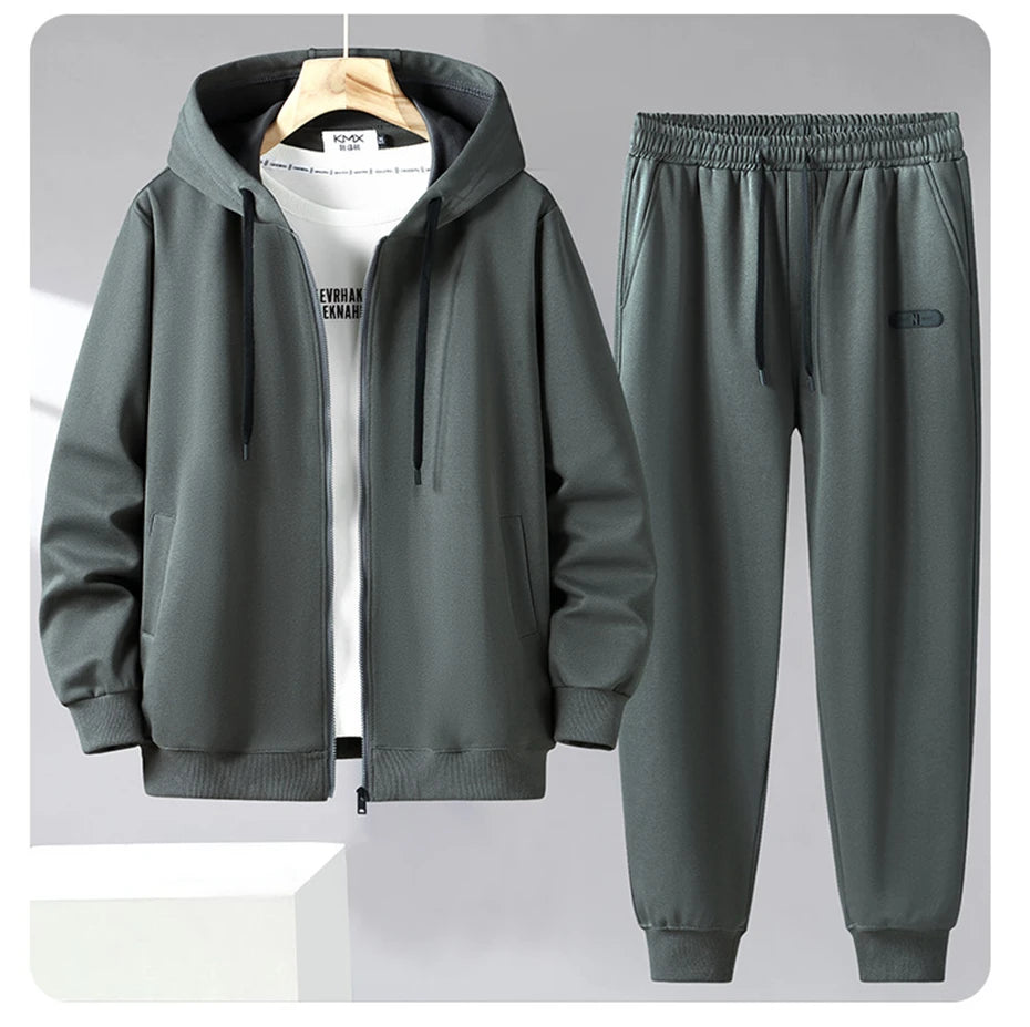 Solid Color Tracksuit Men 11XL Plus Size Suits Zippered Hoodie Sweatpants Sets Spring Autumn Jogger Pants Male Big Size 10XL