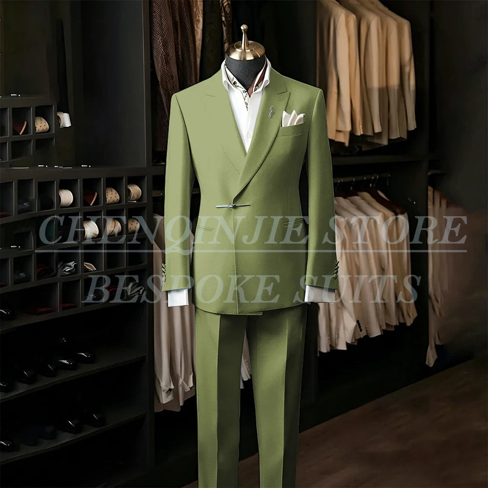 Bespoke White Men's Suits Male Clothing Fashion Wedding Regular Fit 2 Piece Jacket Pants Blazer High Quality Clothing Costume