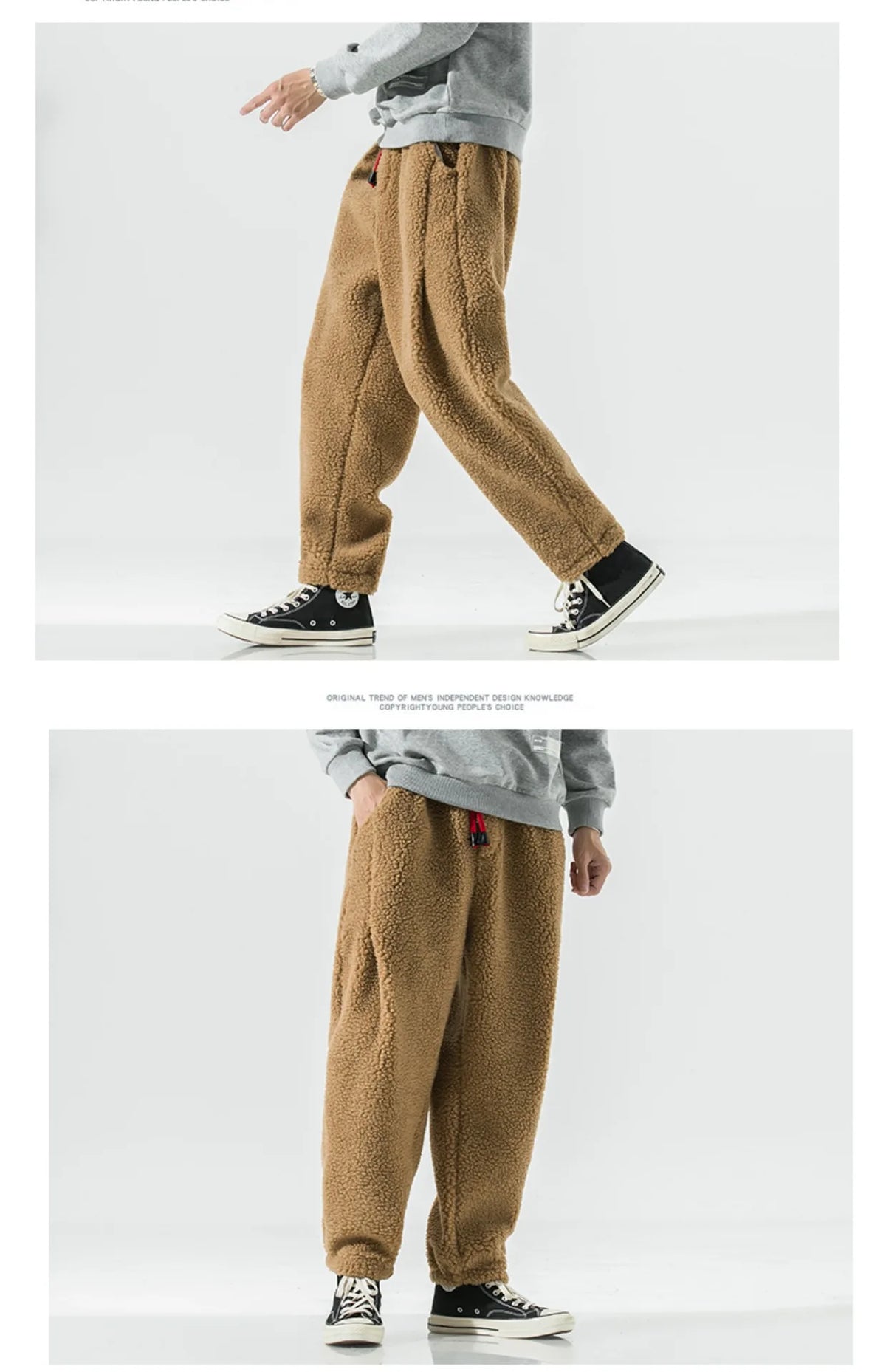 Winter Men's Lamb Wool Casual Pants Fleece Warm Elastic Waist Sweatpants Solid Thick Harem Pants Male Vintage Joggers Trousers
