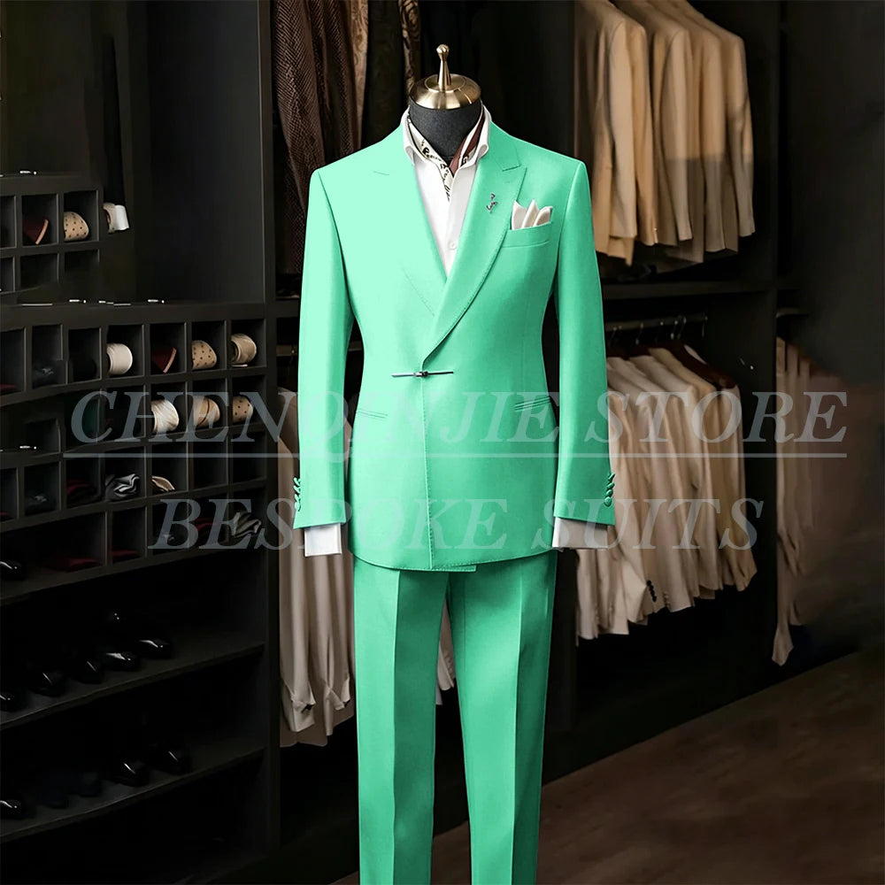 Bespoke White Men's Suits Male Clothing Fashion Wedding Regular Fit 2 Piece Jacket Pants Blazer High Quality Clothing Costume
