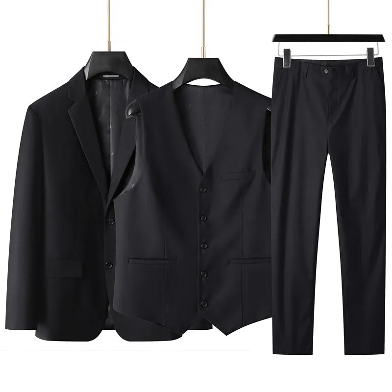 High-End Large Size Men's Three-Piece Suit Set - Business Formal Wedding Dress Coat Vest Trousers Combo for Plus Size Men