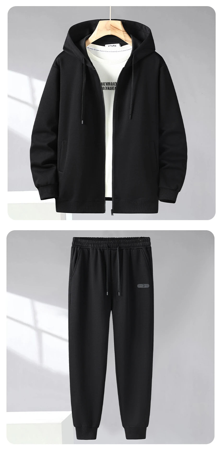 Solid Color Tracksuit Men 11XL Plus Size Suits Zippered Hoodie Sweatpants Sets Spring Autumn Jogger Pants Male Big Size 10XL