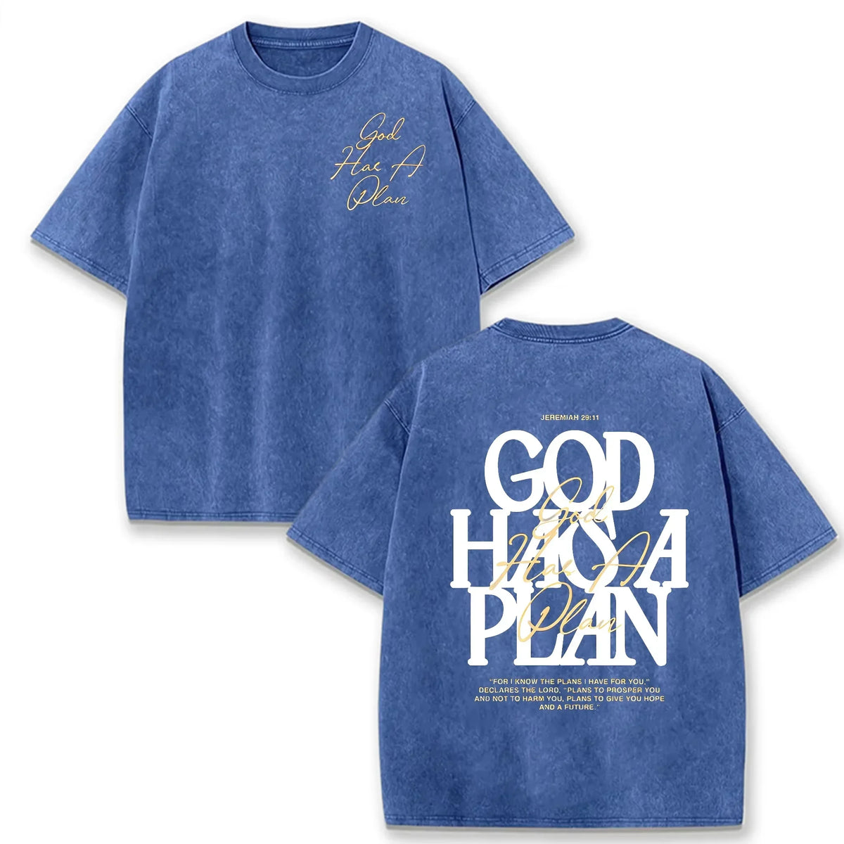 Vintage Washed Double Sided T Shirt God Has A Plan Christian Letter Print Oversized Faith Streetwear Short Sleeve Tee Asian Size