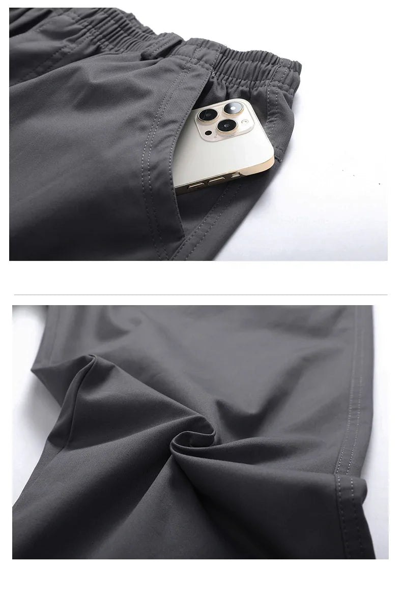 Big Size Mens Casual Pants Relaxed Fit Cotton Trousers Elastic Waist Drawstring Sweatpants Mens Jogger Pants Summer Spring