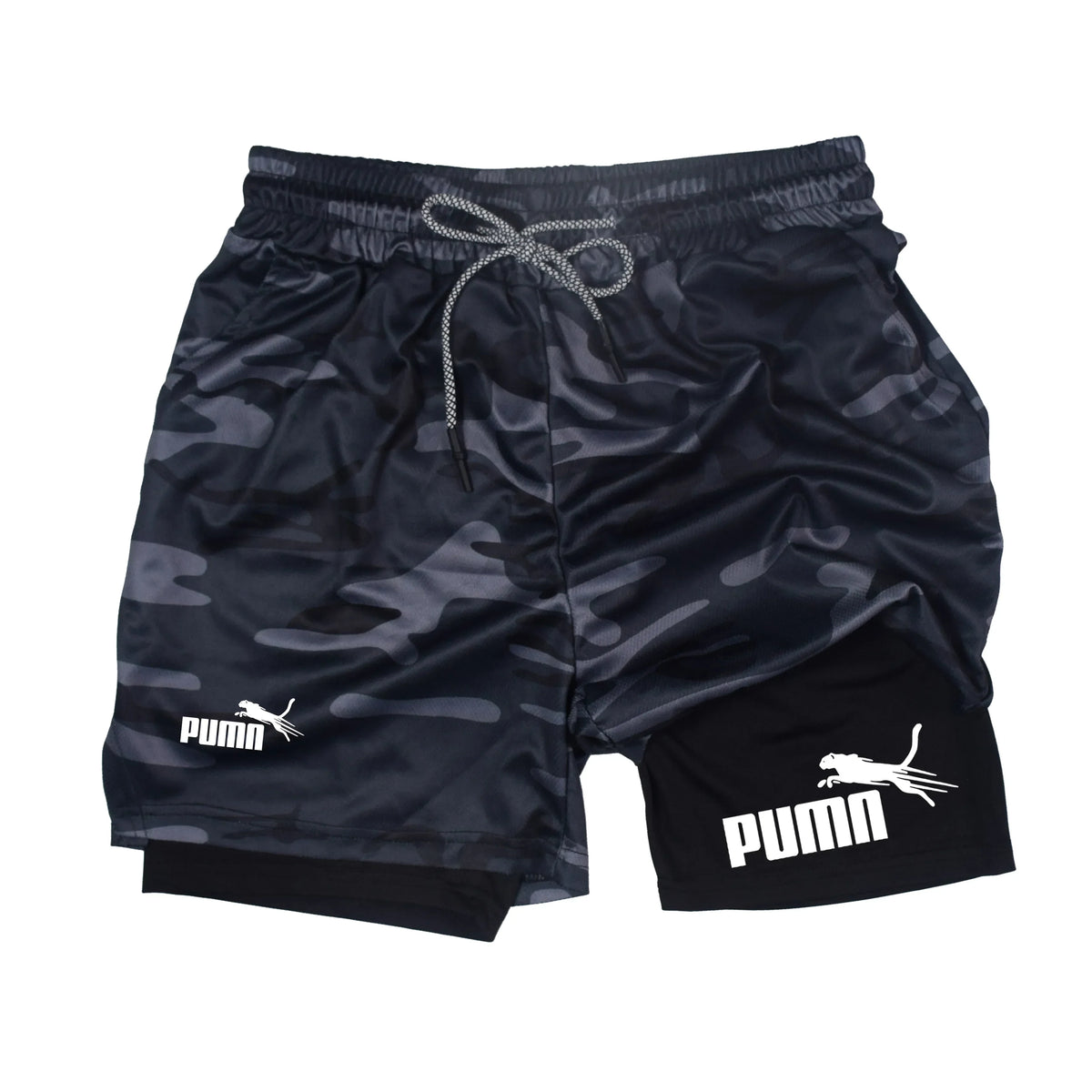 Men's Quick Dry Breathable 2-in-1 Double Layer Sports Shorts, Elastic Compression Liner Athletic Shorts