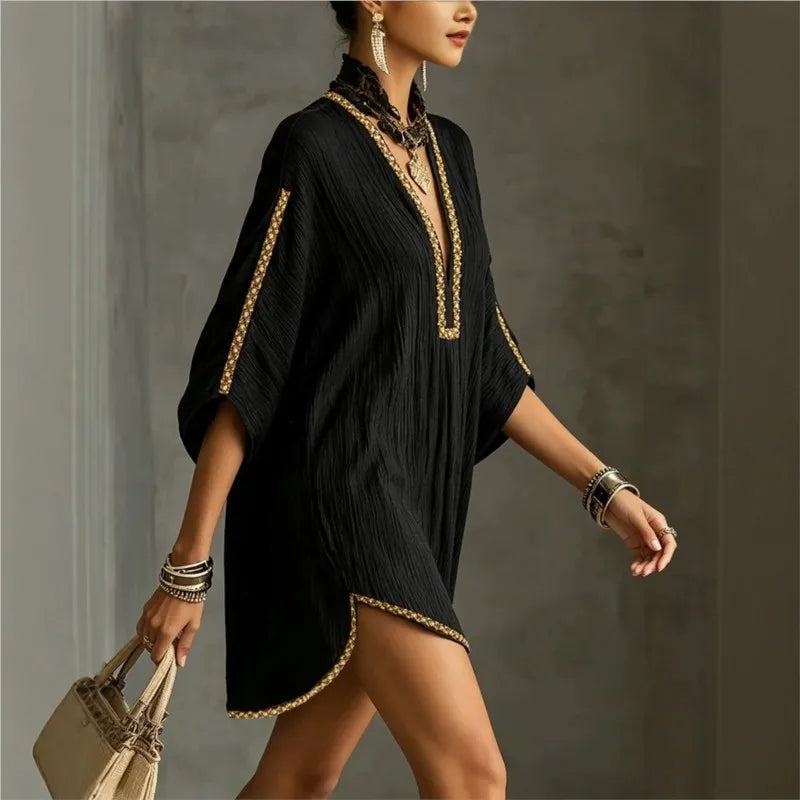 Fashion Summer Dresses For Women Batwing Sleeve Loose Party Short Dress Women Sexy Deep V Neck Bohemian Dress