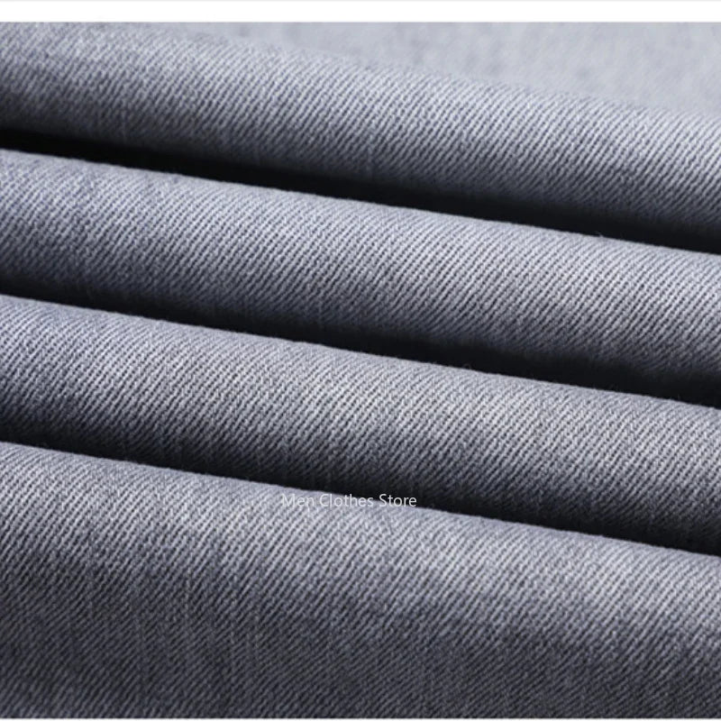 2026 Summer Thin Men's Cotton Jeans New Fashion Gray Elastic Straight Business Casual Pants Comfortable Brand Trousers