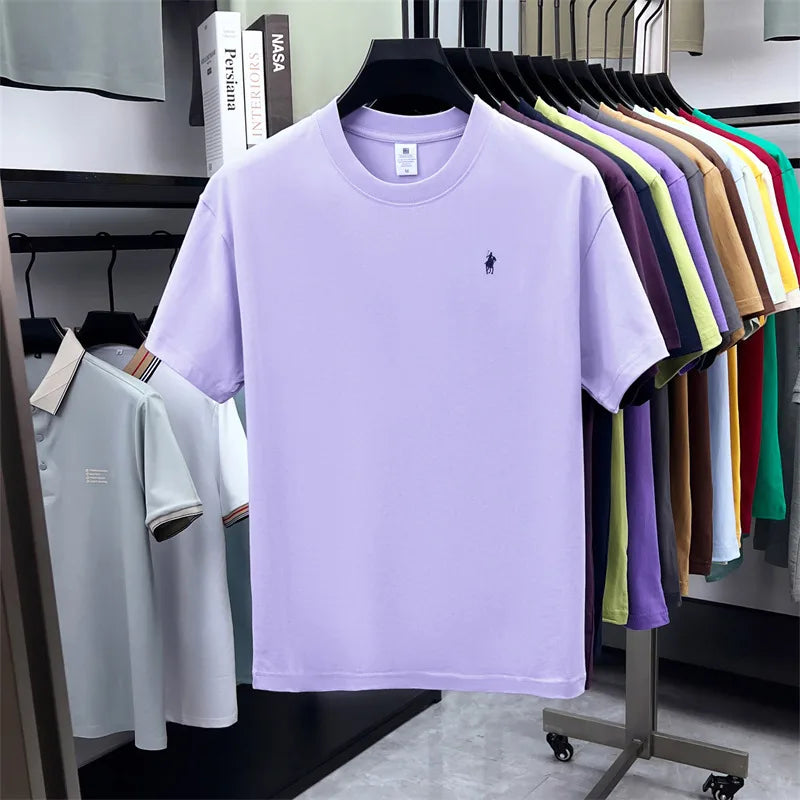 100% pure cotton short sleeve round neck men's T-shirt hot selling luxury brand summer exquisite pony embroidery breathable top