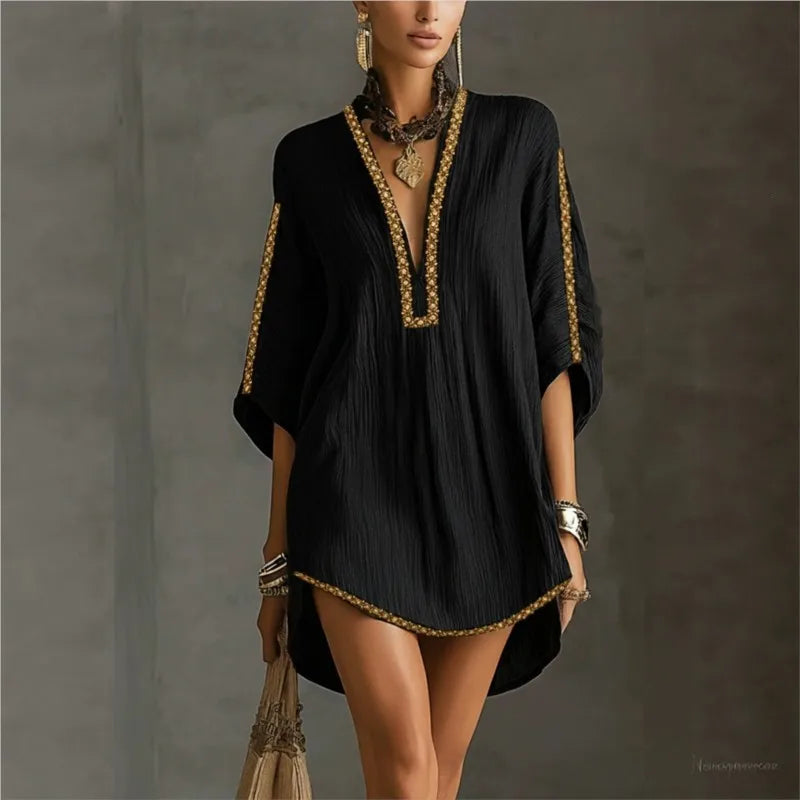 Fashion Summer Dresses For Women Batwing Sleeve Loose Party Short Dress Women Sexy Deep V Neck Bohemian Dress