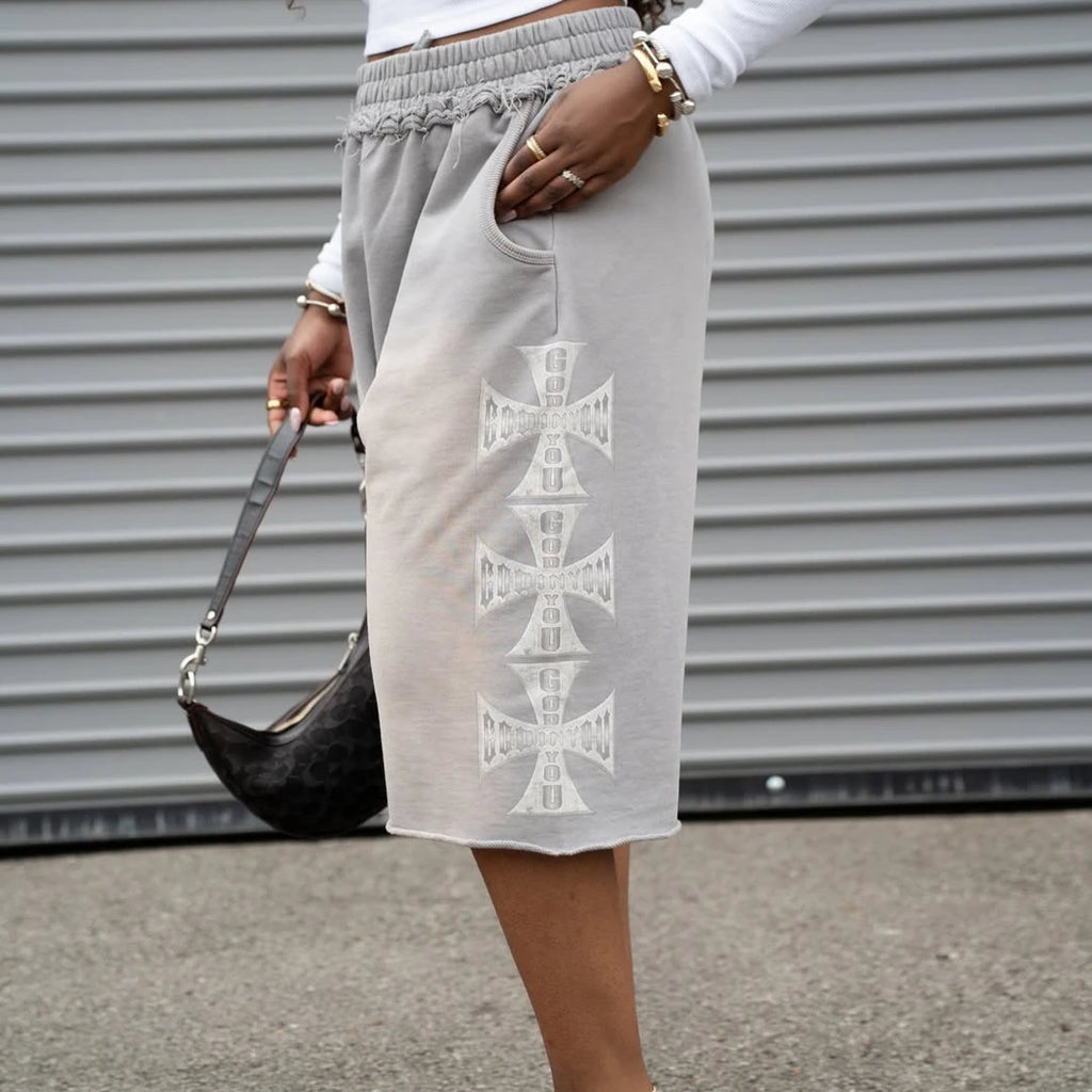 Y2K Selected Casual Shorts Trendy American High Street GOD YOU Alphabet Printed Shorts Gothic Men Women Loose Streetwear Joggers