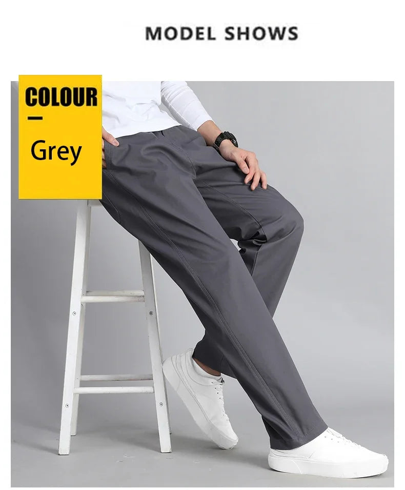 Big Size Mens Casual Pants Relaxed Fit Cotton Trousers Elastic Waist Drawstring Sweatpants Mens Jogger Pants Summer Spring