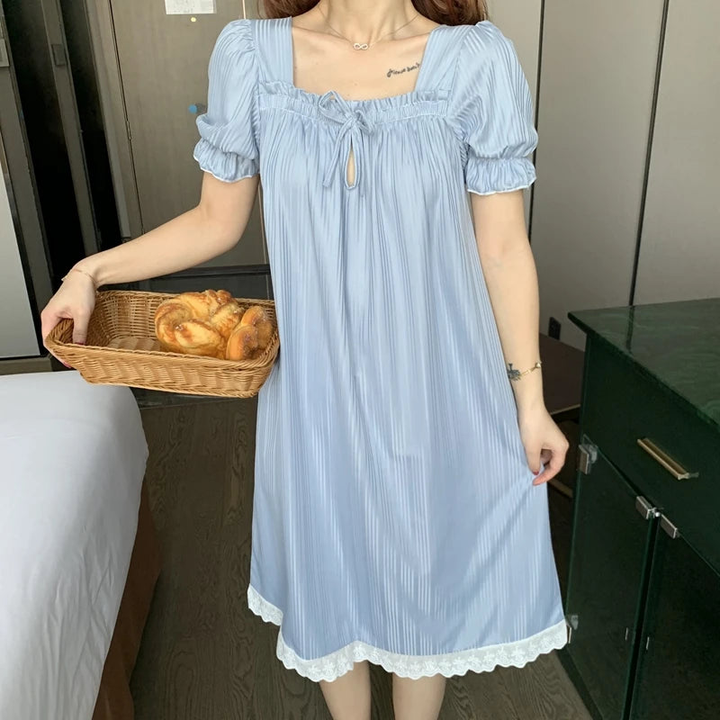 Summer Sleepwear Dress Women's 2025 New Floral Princess Style Short Sleeve High End Feeling Home Clothes Sleep Dress Summer