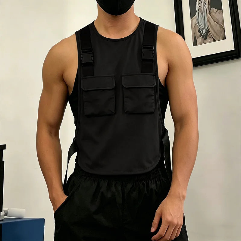 INCERUN Men's Tank Tops Solid Color O-neck Sleeveless Pockets Male Vests Summer Streetwear Loose 2026 Fashion Casual Men Clothes