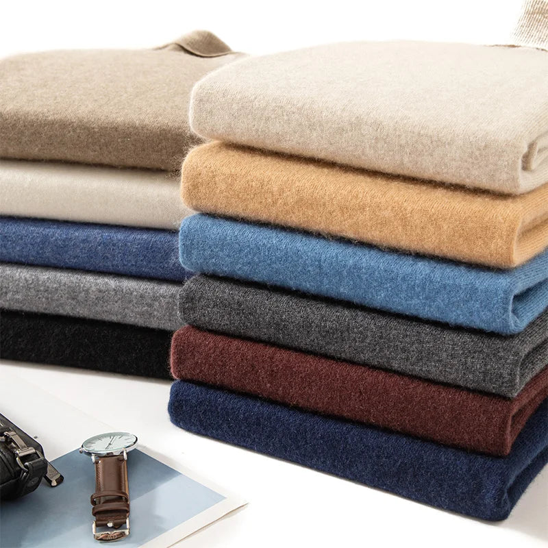 Turtleneck 100% Cashmere Sweater Men Pullover Knitwear Basic Style Autumn Winter Clothes High-end Soft Business Office Tops