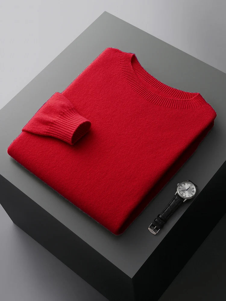 CHICUU Men Basic O-neck Wool Sweater Autumn Winter Long Sleeve Bottom Pullover 100% Merino Wool Knitwear Smart Casual Jumper Top
