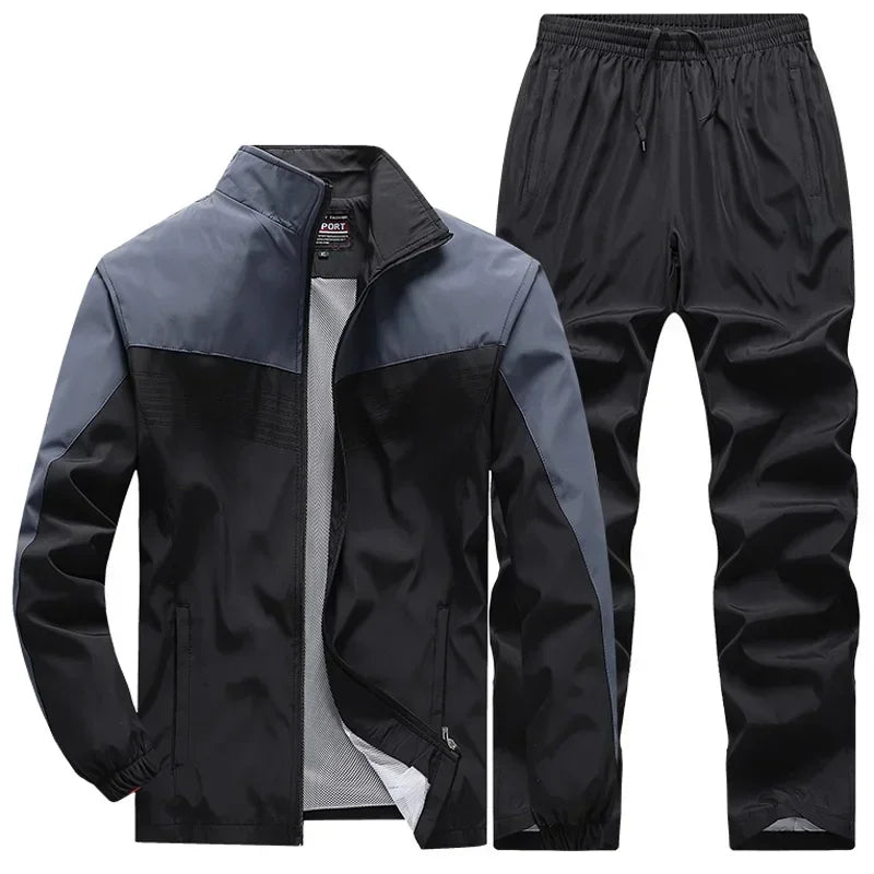New Men's Patchwork Tracksuit Sweatshirts+Sweatpants Sets Autumn Quality  Man Gym Joggers Pullover Trousers Streetwear 2pcs Set