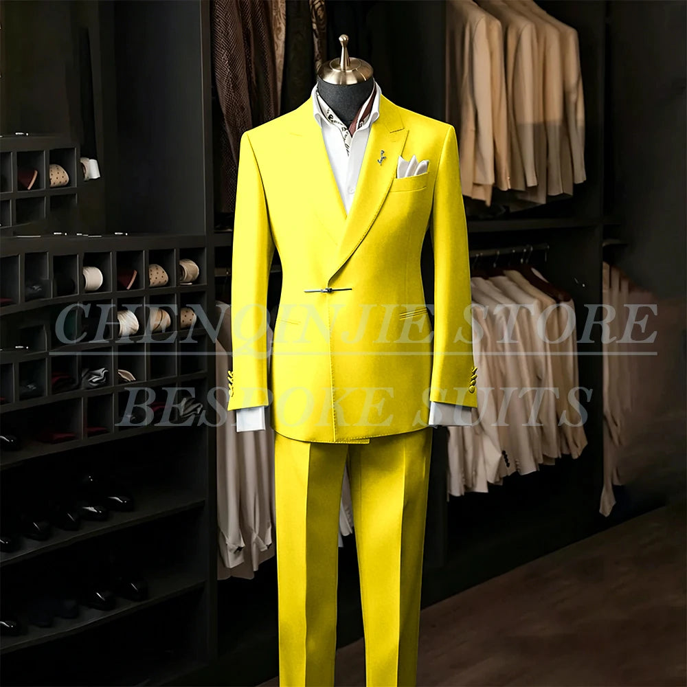 Bespoke White Men's Suits Male Clothing Fashion Wedding Regular Fit 2 Piece Jacket Pants Blazer High Quality Clothing Costume