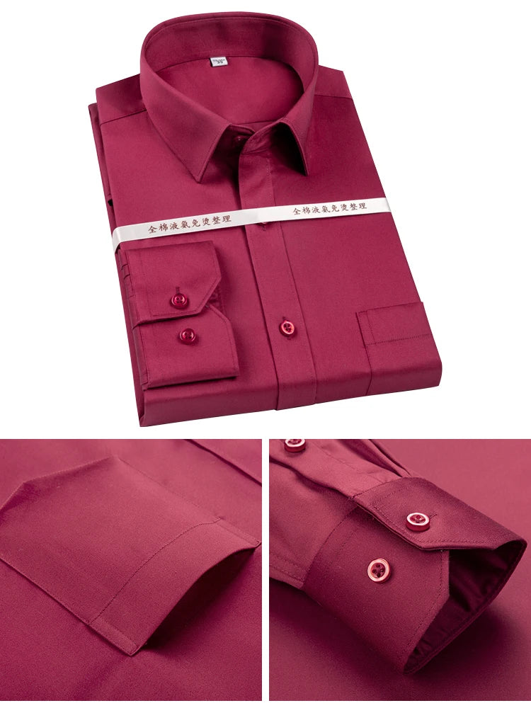 Men's Non Iron Standard-fit Solid Basic Dress Shirt Formal Business Premium 100% Cotton Male Long Sleeve Work Office Shirts