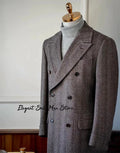 Italian herringbone wool men's long business coat Autumn winter Double breasted classic suits Long coats