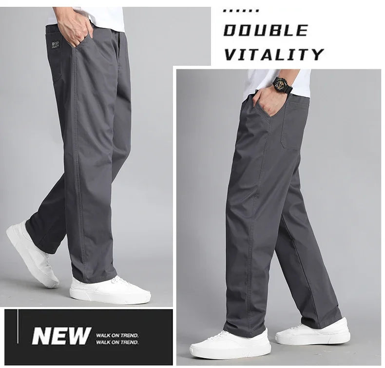 Big Size Mens Casual Pants Relaxed Fit Cotton Trousers Elastic Waist Drawstring Sweatpants Mens Jogger Pants Summer Spring