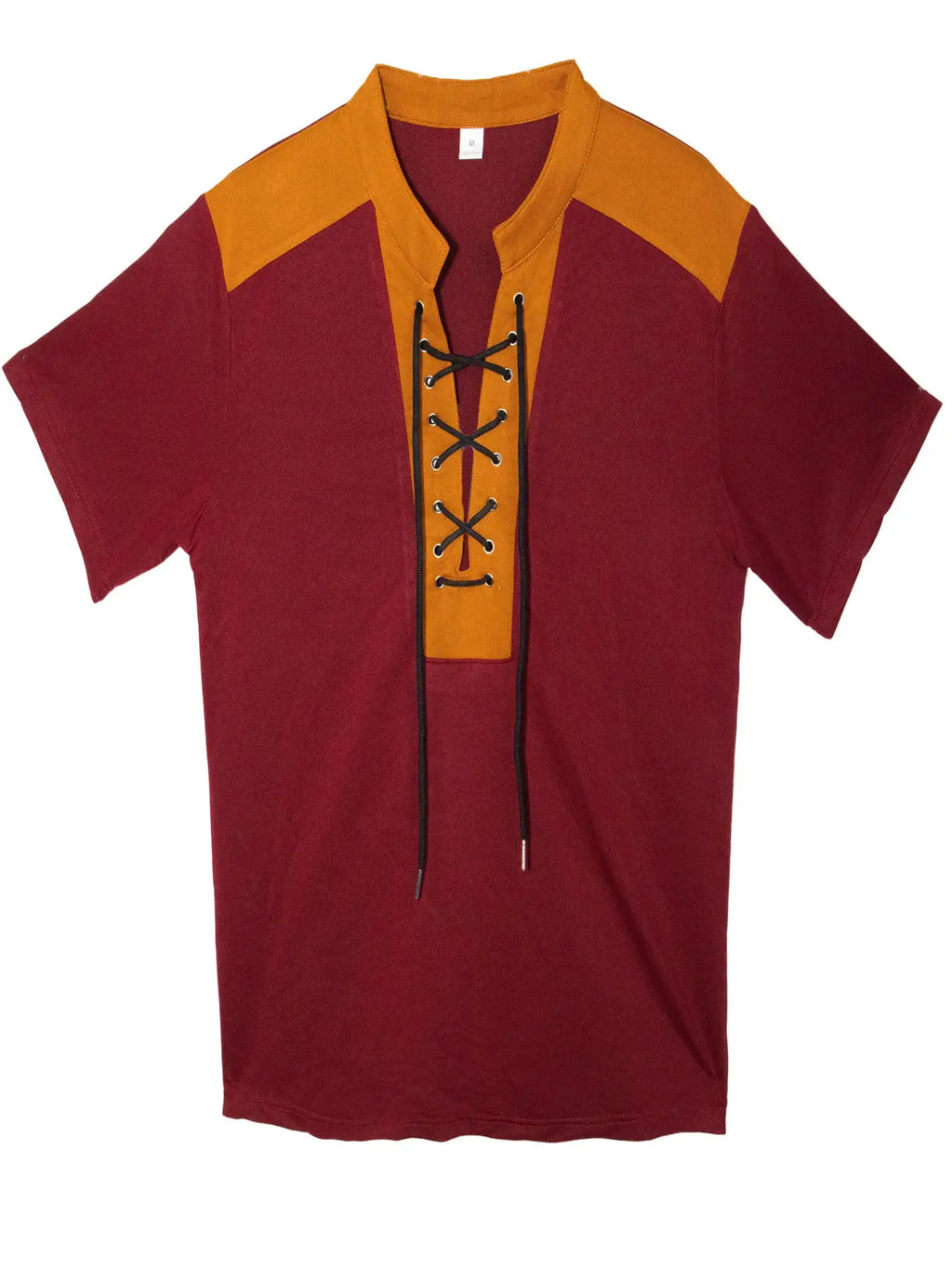 Men's V-neck Casual Beach Short Sleeved Color Matching Men's Top T-shirt Retro Streetwear