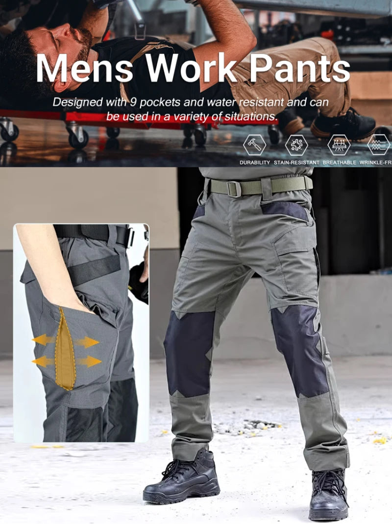 Men's Loose Training Pants Outdoor Waterproof Slim Stretch Tactical Pants with Pockets Multi-functional Quick-drying Cargo Pants