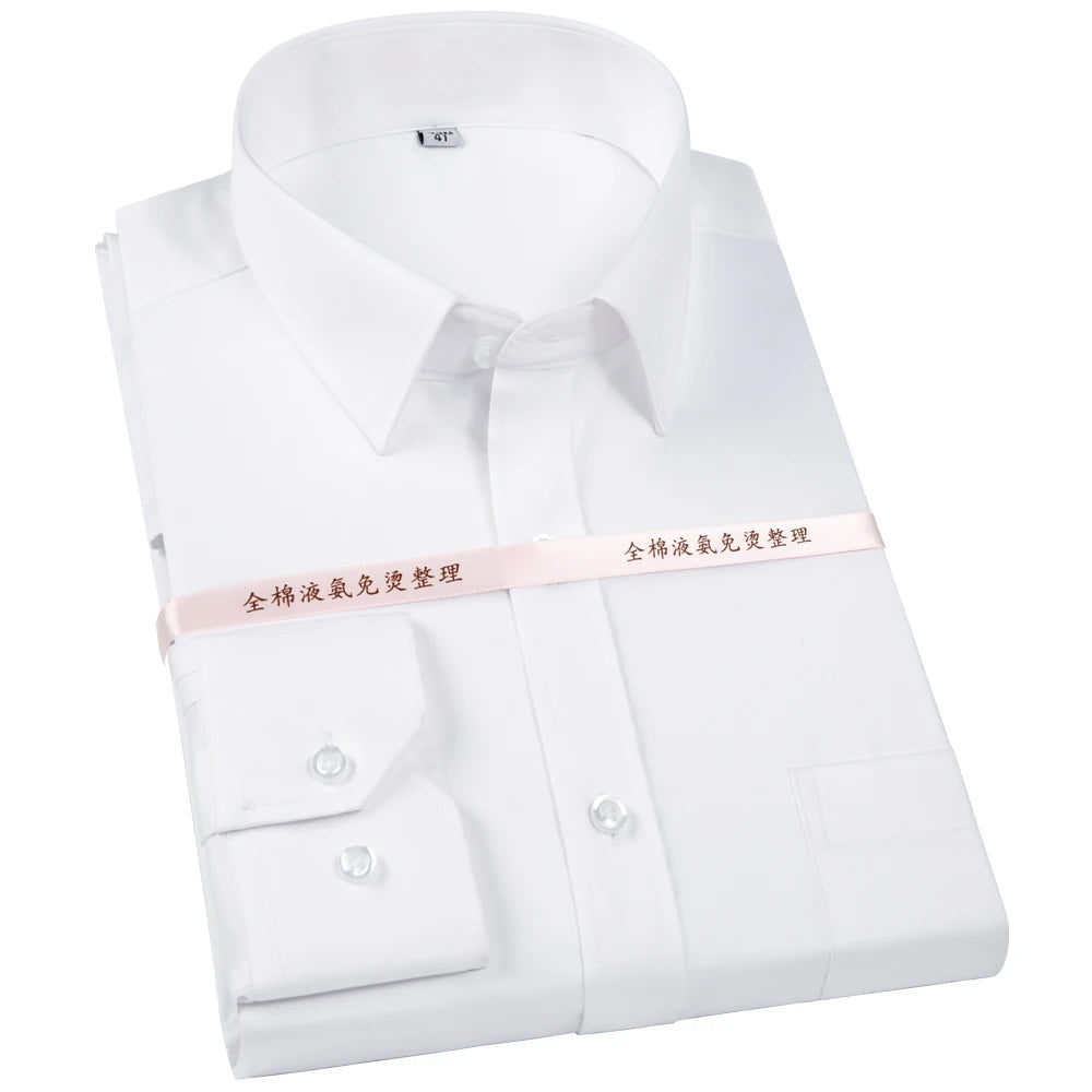 Men's Non Iron Standard-fit Solid Basic Dress Shirt Formal Business Premium 100% Cotton Male Long Sleeve Work Office Shirts