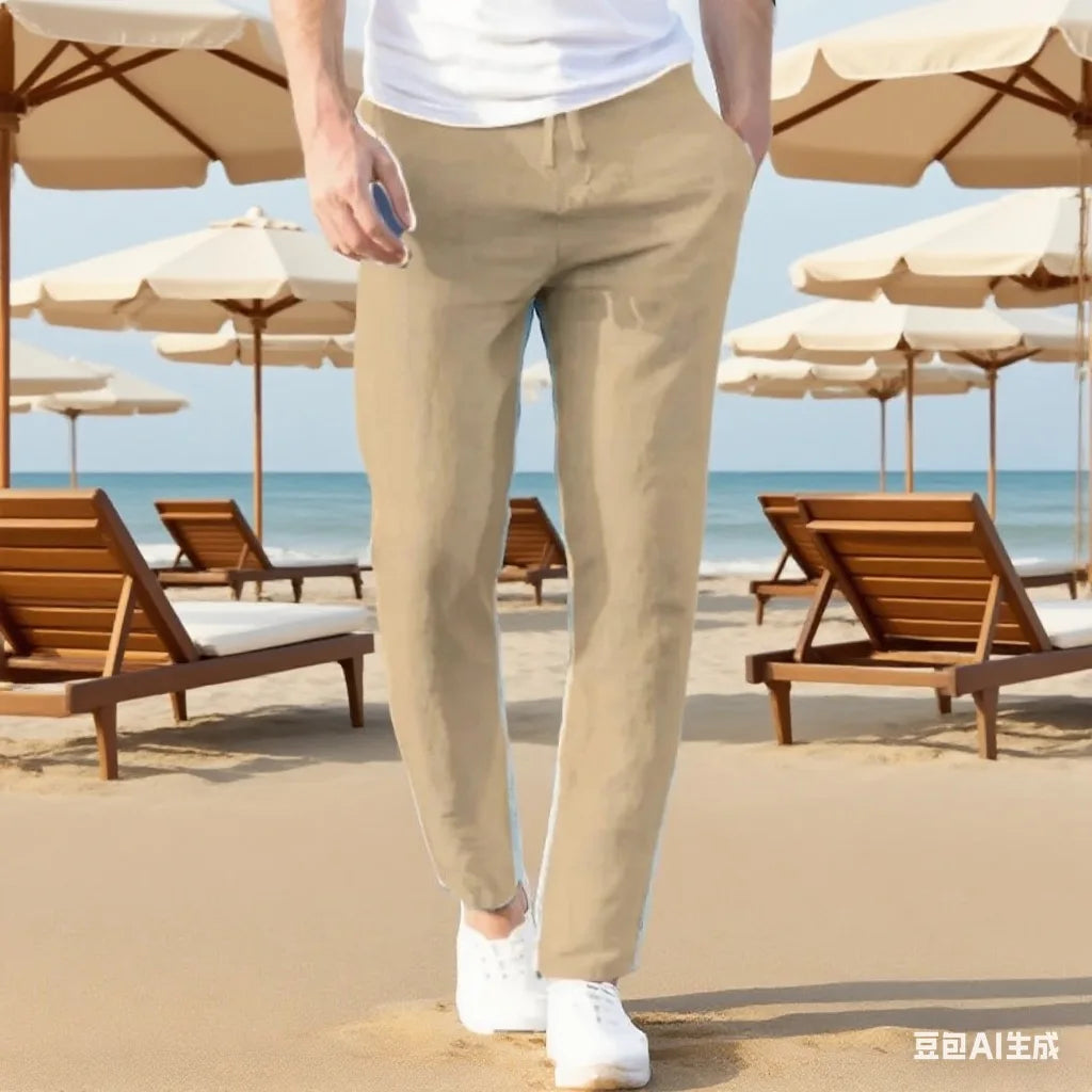 Men's Cotton Linen Pants Joggers Sweatpants Streetwear Breathable Solid Color Vacation Linen Trousers  Autumn Loose casual Pants