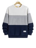 Autumn Winter Thicker Warm Sweatshirts Men's Casual Long-sleeved Pullover Color Blocking Jacquard Knitting Round Neck Sweater