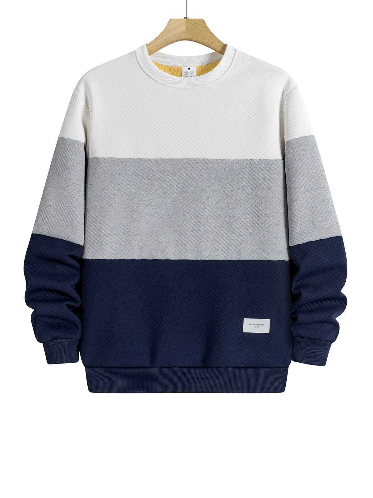 Autumn Winter Thicker Warm Sweatshirts Men's Casual Long-sleeved Pullover Color Blocking Jacquard Knitting Round Neck Sweater