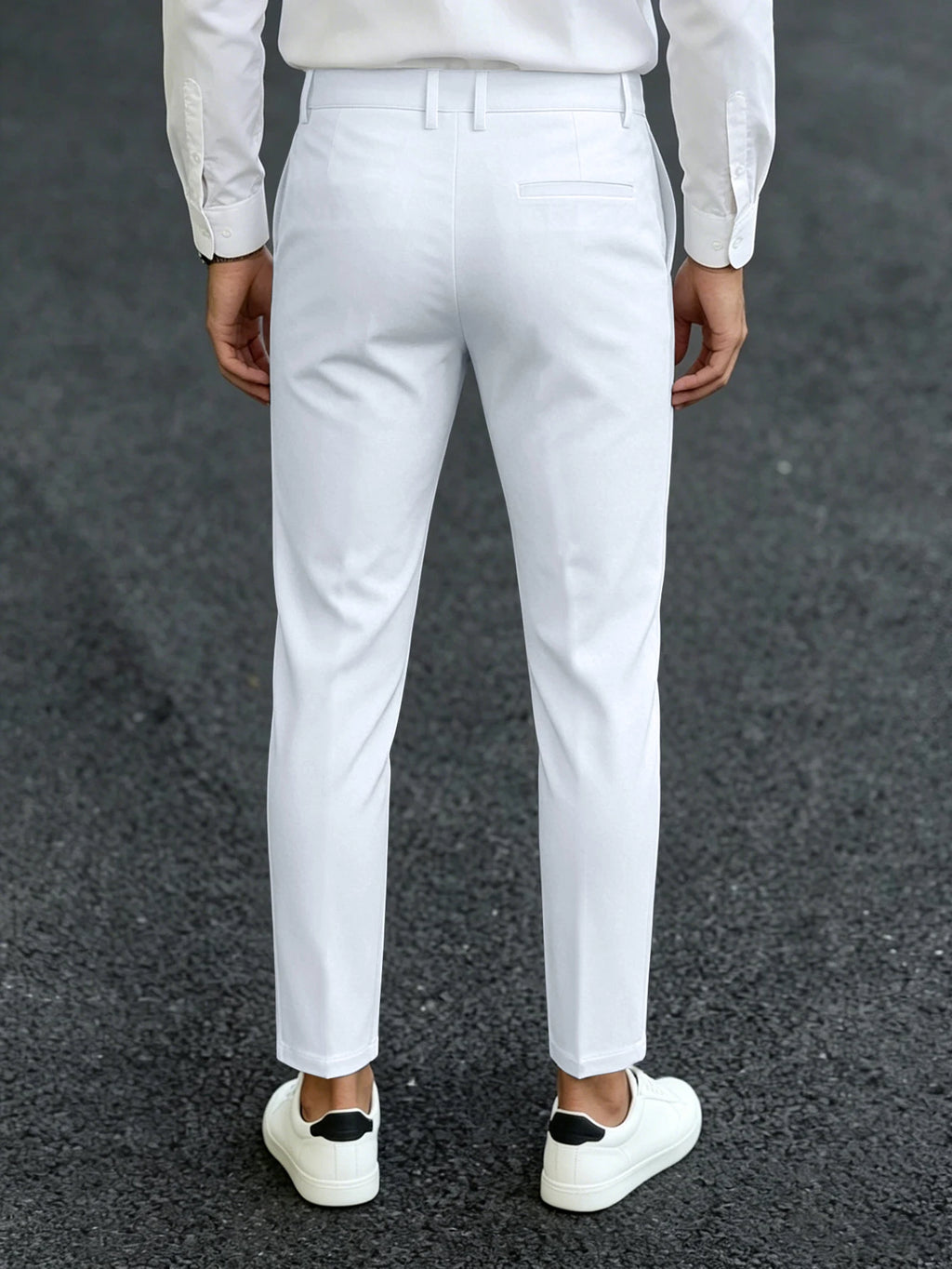 Men's Ankle Length Dress Pants 100% Polyester Slim Fit Formal Business Cropped Trousers