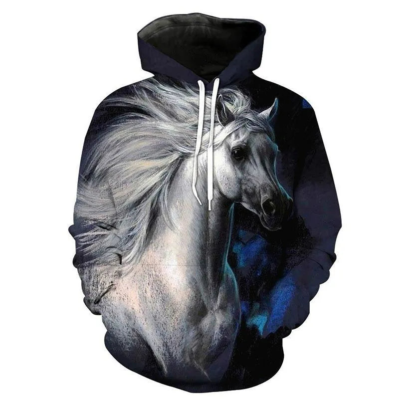 2023 New Fashion Autumn Men's Hoodies 3D Printed Animal Horse Hoodie Sweatshirts Loose fitting pullover Casual Sweatshirt
